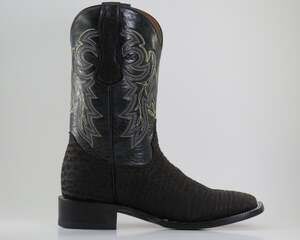 Black Exotic Leather Cowboy Boots with White Stitching